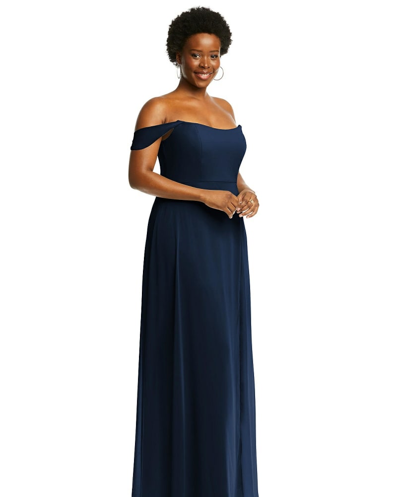 Navy blue off the shoulder long dress hotsell